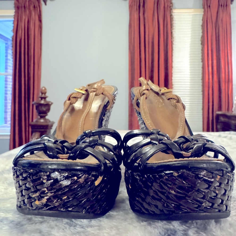 Prada Black and Tan Wedge Shoes - Picture 3 of 6